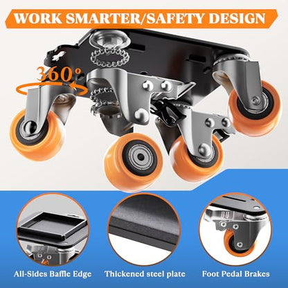 Furniture Movers with Wheels, Upgraded Guardrails for No Slips, Heavy Duty Furniture Dolly, Furniture Sliders with Wheels, Furniture Lifter Tool Included (Orange, 6.3" × 6.3" Pro Max) - size: 6.3" × 6.3" Pro Max