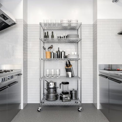 UltraDurable 5-Tier NSF Steel Wire Shelving, 36"W x 24"D x 76"H - color: Steel, size: 5-Tier Shelving, 36" W x 24" D