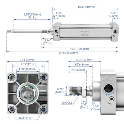 BAOMAIN Pneumatic Air Cylinder 2" Bore 10" Stroke SC50x250