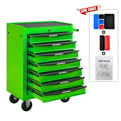 7-Drawer Rolling Tool Chest, Lockable for Garage, Green - color: Green, size: 7-Drawers