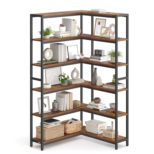 VASAGLE 6 Tier Bookshelf, Convertible Corner Shelf, 9.4 x 52.8 x 69 Inches - size: 6 Tiers (52.8"W)