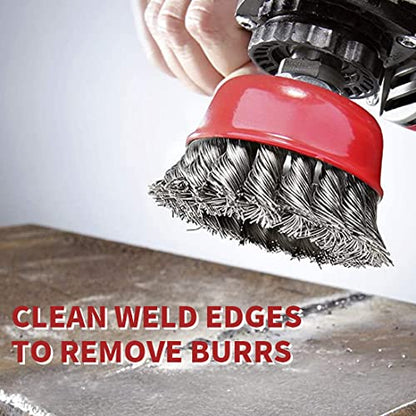 Wire Cup Brush for Angle Grinder, 4 Pack 3 inch Twisted Knotted Wire Brush for Grinders, 5/8 Inch-11 Threaded Arbor, for Heavy Cleaning Rust, Stripping and Abrasive