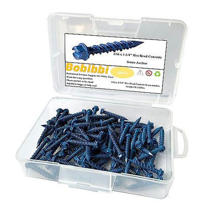 3/16 x 1-1/4" Hex Head Concrete Screw Anchor, for Anchoring to Masonry, Block or Brick (100Pcs) - size: 3/16 x 1-1/4", style: Hex Head