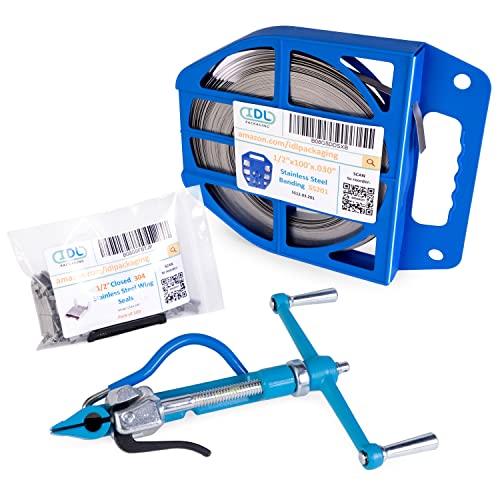 IDL Packaging 1/2" Stainless Steel 201 Banding Kit – Heavy-Duty Banding Tool + 1/2" x 0.03" x 100' Stainless Steel 201 Banding Coil + 100 Stainless Steel Wing Seals - size: 1/2" x 0.03" x 100', style: SS 201 + Seals