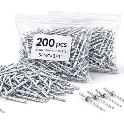 200PCS Large Flange Aluminum Pop Rivets 3/16" x 3/4" Big Head Steel Mandrel Dome Body Blind Clenches Set for Sheet Steel Duct Work Aluminum Boat Clenches Long Pop Rivets - color: 200 Pcs, size: 3/16" x 3/4"