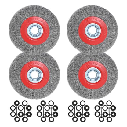 8in Bench Wire Wheel Brush for Bench Grinder Coarse Crimped Steel Wire 0.012" with 1/2" 5/8" 3/4" 7/8" 1"(5sets) Spacer Arbors - 4pack - style: 8in 4pcs