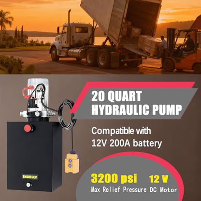 12V DC Single Acting Hydraulic Power Unit, 20L Iron Reservoir, 3000 PSI for Dump Trailers, Tow Trucks, Construction Equipment, Heavy Duty Applications - color: Black, size: 12V DC 21QT Iron
