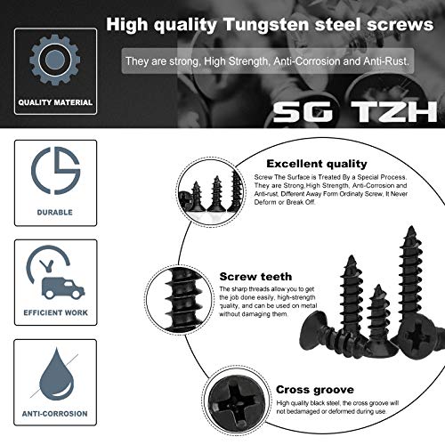 #7 x 3/4" Wood Screw 100PCS Black Phosphate Coated Stainless Flat Truss Head Fast Self Tapping Drywall Screws by SG TZH - size: #7 x 3/4"
