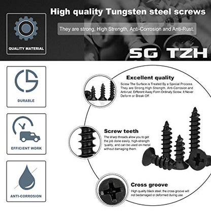 #7 x 3/4" Wood Screw 100PCS Black Phosphate Coated Stainless Flat Truss Head Fast Self Tapping Drywall Screws by SG TZH - size: #7 x 3/4"