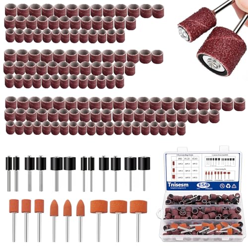 Tnisesm 159Pcs Sanding Drum Set for Dremel Rotary Tools-Includes 138 Aluminum Oxide Drum Sander Sanding Sleeves (80,120,240 Grit),12 Drum Mandrels and 9 Sanding Bits,Sanding Bits Tool Accessories - size: 6SIZE-159PCS