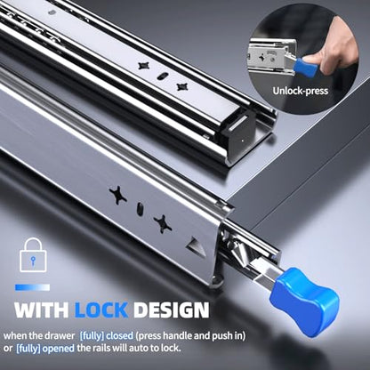 SLIDEWAY 260 Lbs Locking Heavy Duty Drawer Slides 18" Full Extension Rails - color: W:53mm-260LBS(with lock), size: 18 Inch