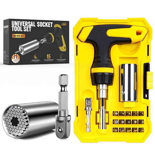 HANPURE Stocking Stuffers for Men & Women - Cool Stuff Magnetic Ratchet Screwdriver Set with Power Drill Adapter - Super Universal Socket Grip Gadgets for Him & Her - style: B-Magnetic Ratchet Screwdriver Set