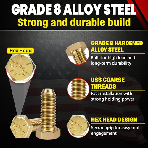 Chenango Supply 1/4-20 x 1 Grade 8 Hex Head Bolts - size: 1/4-20x1 50pcs