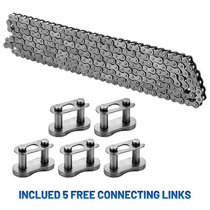 ANSI #40 Roller Chain, 10 Feet 240 Links with 5 Connecting Links, 1/2 Inch Pitch, Fits Go Karts, Mini Bikes, Scooters, Motorcycles, Bicycles, ATVs, Dirt Bikes and Industrial Machinery - size: 10 Feet, style: 240 Links