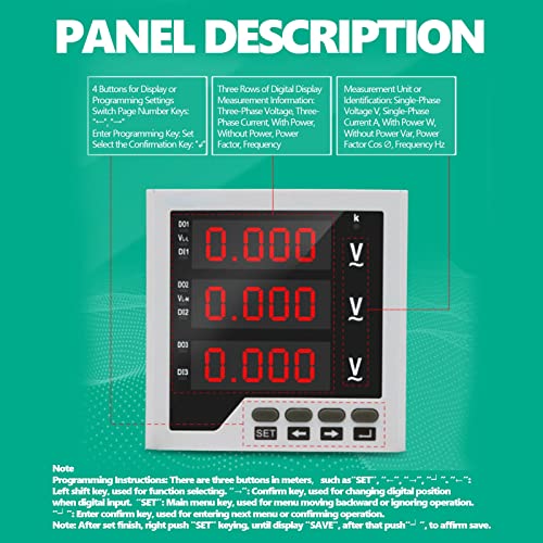 3 Phase Voltage Meter AC 450V, DTM-AV96 Digital Voltmeter 1 LED Display Panel Programmable Voltage Current Frequency Tester