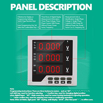 3 Phase Voltage Meter AC 450V, DTM-AV96 Digital Voltmeter 1 LED Display Panel Programmable Voltage Current Frequency Tester