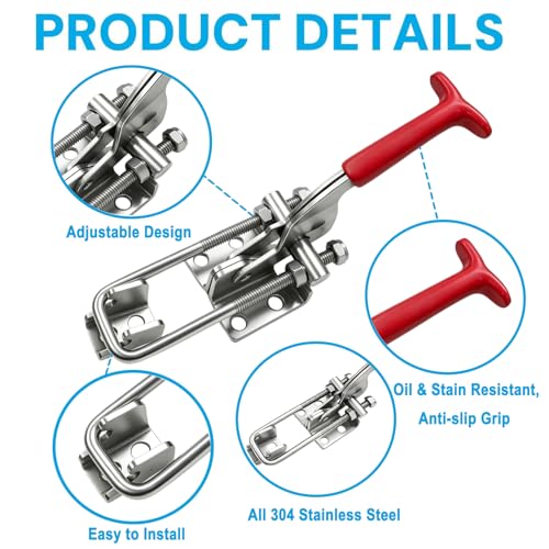 2Pcs 304 Stainless Steel Toggle Clamp Latch 40431, 2000 lbs Holding Capacity, Heavy Duty Toggle Latch w/Antislip Hand Grip for Crate Lid, Tool Fixtures, Tool Box, Trailer & Door Hardware - style: 40431-without padlock