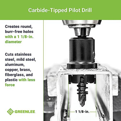 Greenlee 625-1-1/8 Durable One-Piece Carbide-Tipped Hole Cutter for 3/4" Conduit, 7/8" Stainless Steel Metal Cutting Hole Saw with Tungsten Carbide Teeth - size: 1-1/8-Inch