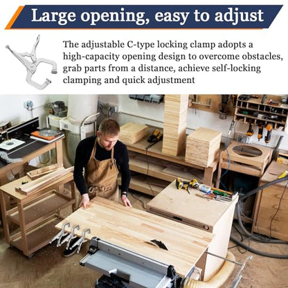 12 Pcs C Clamp Locking Pliers 6 Inch Heavy Duty Welding Pliers with Swivel Pads Adjustable Vise Grip Clamp for Shop Woodworking Cabinetry Repair Home Farm and Auto Workshop