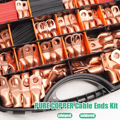 Twidec/230PCS Battery Cable Ends AWG 8 6 4 2 1 1/0 2/0 & Heat Shrink Tube - color: 230PCS