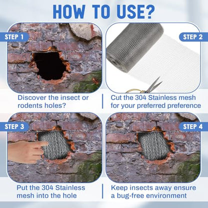 8 Inch X 50 ft Stainless Steel Mesh Rodent Control for Slugs - size: 8 Inch x 50 ft