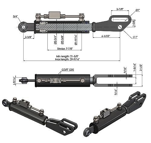 Spare Parts Holland - Hydraulic Side Link Cylinder - Min. 21-5/8" Max. 29-9/16" - size: Min-Max: 21-5/8" , 29-9/16"