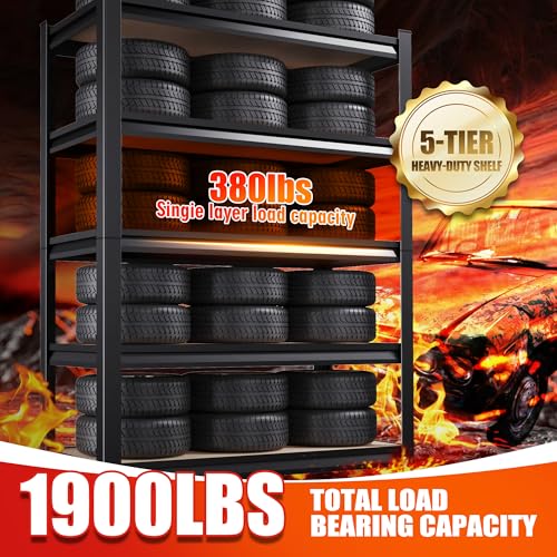 71"Hx28"Wx12"D Garage Shelving-5 Tier Garage Storage Shelves,Adjustable Heavy Duty Metal Shelving Unit and Storage Large Rack,Utility Steel Shelf For Warehouse Industrial Pantry Basement Organizers