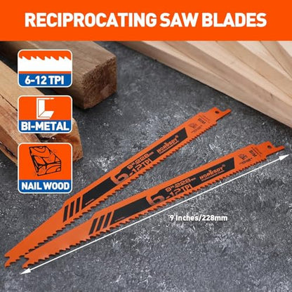 HORUSDY 30Pack 9 Inch 6-12 TPI Reciprocating Saw Blade Wood Pruning, Bi-Metal Saw Blades for Nail Wood or Trees Cutting, Sharp and Durability with Organizer Case - style: 30-Pc 9"Wood Blades