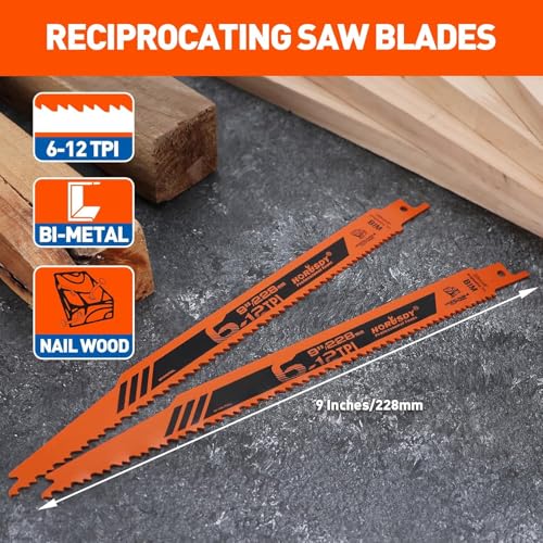 HORUSDY 30Pack 9 Inch 6-12 TPI Reciprocating Saw Blade Wood Pruning, Bi-Metal Saw Blades for Nail Wood or Trees Cutting, Sharp and Durability with Organizer Case - style: 30-Pc 9"Wood Blades