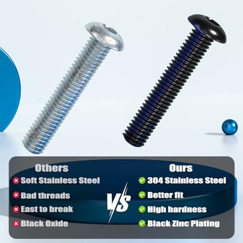 VGBUY 70Pcs 1/4-20 x 1/2" Button Head Socket Cap Bolts Screws,304 Stainless Steel 18-8,Black Zinc Plating,Fully Threaded,with Spanner Allen Hex Drive, for Furniture,Water Pump,Light Fixture(VG10302) - color: Black, size: 1/4-20 x 1/2"