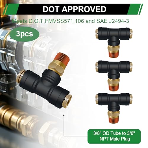 3/8" DOT Air Hose Fittings Tee 3 PCS,Quick Push To Connect Fittings - color: 3/8" * 3/8" * 3/8"NPT 3PCS