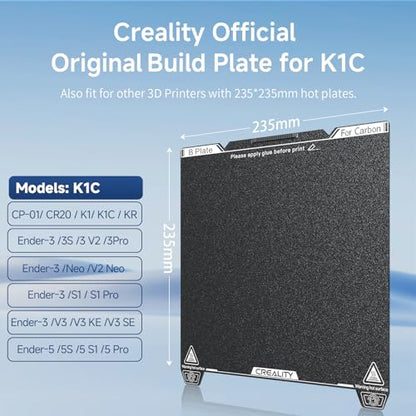 Official Creality K1C Build Plate 235x235mm Textured PEI Sheet with Nozzle Cleaner Flexible Spring Steel Magnetic Platform Plate for K1/K1C/K1 SE/Ender 3/3 V2/3 V3/3 V3 KE/3 V3 SE/3 Neo/3 V2 Neo - style: K1C Textured