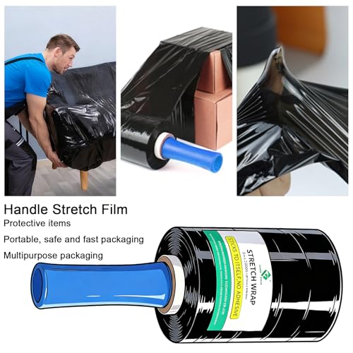 BOMEI PACK Stretch Film Shrink Wrap Roll - 80 Gauge 5" x 1000Ft - Industrial Strength Plastic Wrap with Handle Durable Self-Adhering Mini Black Wrap for Moving, Packing, Furniture & Pallet, 1-Pack