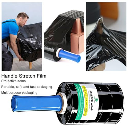 BOMEI PACK Stretch Film Shrink Wrap Roll - 80 Gauge 5" x 1000Ft - Industrial Strength Plastic Wrap with Handle Durable Self-Adhering Mini Black Wrap for Moving, Packing, Furniture & Pallet, 1-Pack