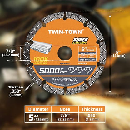TWIN-TOWN 5 Inch Diamond Cutting Wheel Metal Cut Off Wheel with 7/8" Arbor - style: 5 x 7/8"