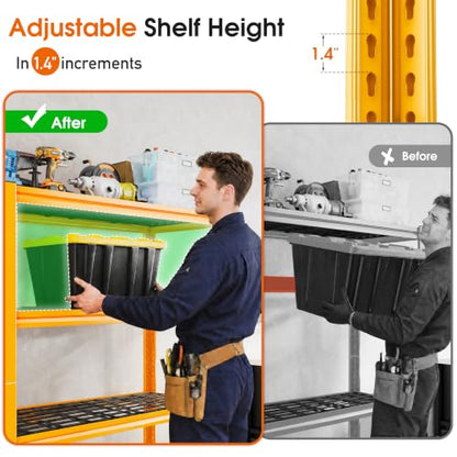 REIBII 40" W Yellow Garage Shelving with Double-Layer Frames for Hobbyists - size: 40" W X 19.7" D X 59.9" H