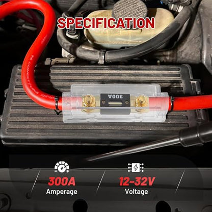 RED WOLF Car Radio Audio ANL Fuse Holder w/300A Fuse for Trolling Motor ATV Trailer Inverters Amplifier Install and Video System Electrical Protection 0/2/4 Gauge in Out, Gold Plated ANL Block 2 Pack
