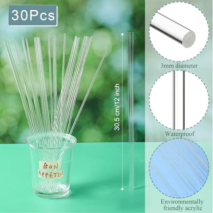 Zopeal 30 Pcs 12" Clear Acrylic Dowel Rod for Craft,0.12'' /3mm Diameter - size: 0.12 Inch (3 mm) Diameter