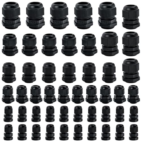 50Pcs Cable Gland Waterproof 3-16 mm Nylon Cable Gland PG7 PG9 PG11 PG13.5 PG16 PG19 Cable Gland Connectors Plastic Waterproof Adjustable Connector Black Cord Grip