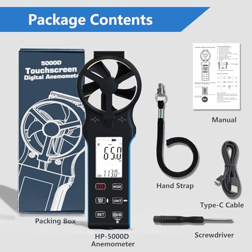 HoldPeak CFM Meter HVAC Anemometer with 270º Rotatable Detector, Handheld Wind Speed Meter Gauge with Touch Button, Waterproof Rechargeable Air Flow Velocity Measuring Device for HVAC Outdoor Sailing - color: 5000D-CFM Anemometer