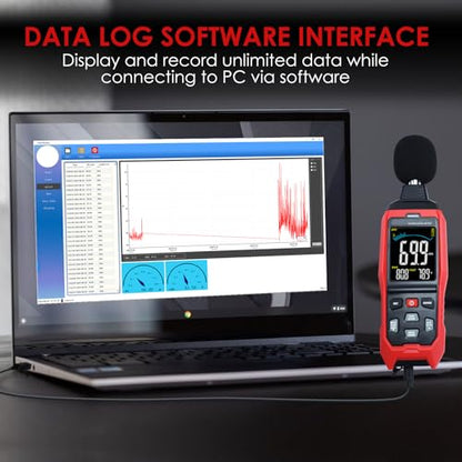 Sound Level Meter Data Logger Decibel Meter with Record Function, Portable Noise Meter 30~130dB Sound Meter A/C/Z Weighting Noise Testing with Audible Visual&Alarm, Temperatue, Analog Bar Indicator
