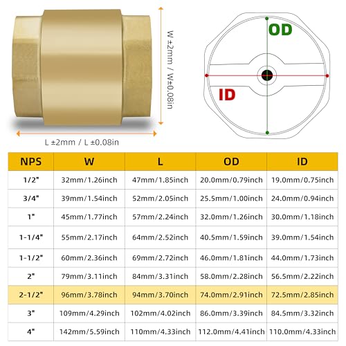 2-1/2" NPT Vertical Spring Check Valve, Brass Heavy-Duty Female Thread DN65 - size: 2-1/2"-NPT