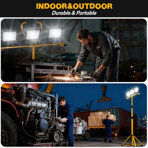 21000Lumen LED Work Lights with Stand, 3Head Portable Work Light 16ft Cord