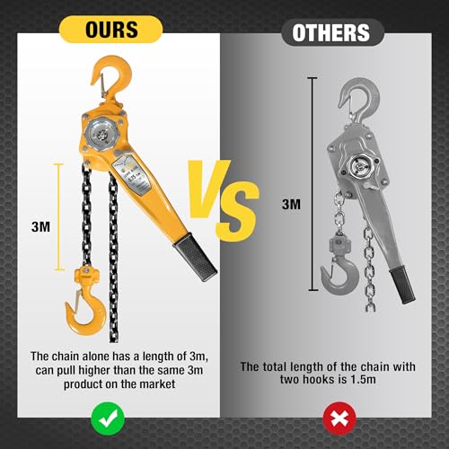 YELLOW JACKET 3/4 Ton Manual Lever Chain Hoist, 10 FT Come Along, G80 Galvanized Carbon Steel with Weston Double-Pawl Brake, Chain Come Along and Safety Measures for Chain Fall - size: 3/4 Ton 10FT