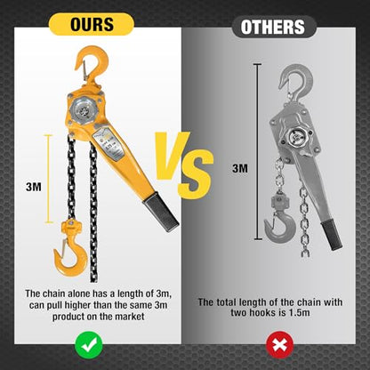 YELLOW JACKET 3/4 Ton Manual Lever Chain Hoist, 10 FT Come Along, G80 Galvanized Carbon Steel with Weston Double-Pawl Brake, Chain Come Along and Safety Measures for Chain Fall - size: 3/4 Ton 10FT