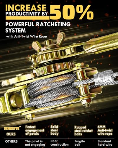 Come Along Winch Puller 3T 10FT, Cable Hoist Winch Puller with 2 Hooks, 2 Towing Straps 8FT, Come Along Tool Heavy Duty, Ratchet Puller for Lifting Pulling Construction Building - size: 3T-10FT(+2straps)