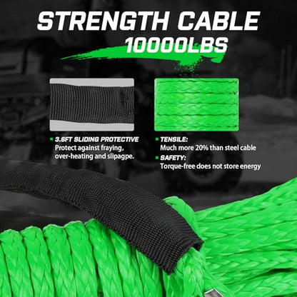 Synthetic Winch Rope, 1/4'' x 50ft 10,000LBS Synthetic Winch Line 1/4 Winch Cable Replacement Synthetic Rope for 4WD Off Road Vehicle ATV UTV (Green) - color: Green, size: 1/4 Inch x 50 Feet,without hook