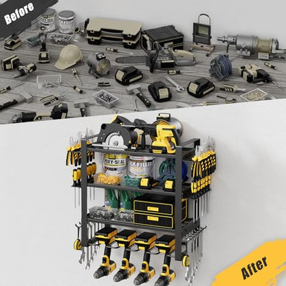 4-Tier Power Tool Organizer Wall Mount, 200LBS Capacity, 4 Drill Holders - size: 16.5" Width 4-Tier