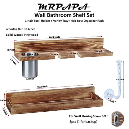 MRPAPA Hair Tool Organizer Wall Mount 2 Layer Wooden Blow Dryer Holder - color: Wooden