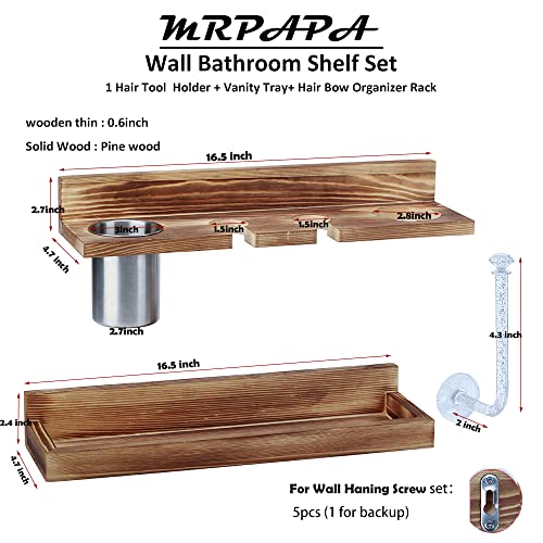 MRPAPA Hair Tool Organizer Wall Mount 2 Layer Wooden Blow Dryer Holder - color: Wooden